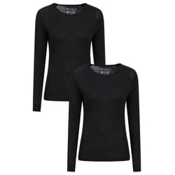 Mountain Warehouse Womens/Ladies Merino Wool Round Neck Base Layer Top (Pack of 2) - 26 UK, Black
