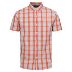Regatta Mens Denmoor Checked Shirt - S, Silver Grey/Rusty Orange