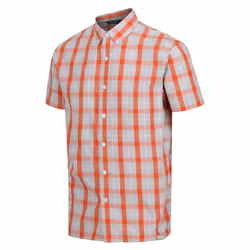 Regatta Mens Denmoor Checked Shirt - S, Silver Grey/Rusty Orange