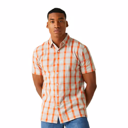 Regatta Mens Denmoor Checked Shirt - S, Silver Grey/Rusty Orange
