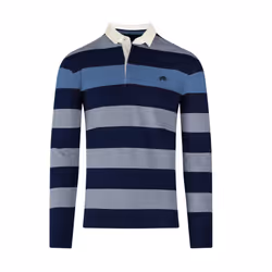 Raging Bull Mens Uneven Striped Long-Sleeved Rugby Shirt - 6XL, Denim Blue
