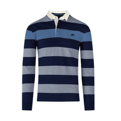 Raging Bull Mens Uneven Striped Long-Sleeved Rugby Shirt - 6XL, Denim Blue