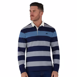 Raging Bull Mens Uneven Striped Long-Sleeved Rugby Shirt - 6XL, Denim Blue