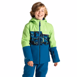 Dare 2B Childrens/Kids Traverse II Camo Ski Jacket - 7-8 Years, Green Flash/Kingfisher Blue