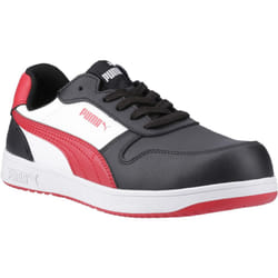 Puma Safety Mens Frontcourt Leather Low Safety Trainers - 7 UK, Black/White/Red