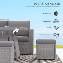Outsunny 7 Pieces Rattan Garden Furniture Set w/ 50,000 BTU Fire Pit Table
