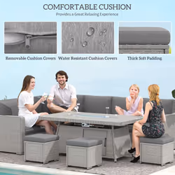 Outsunny 7 Pieces Rattan Garden Furniture Set w/ 50,000 BTU Fire Pit Table