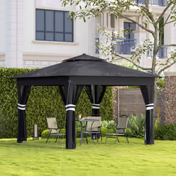 Outsunny 3x3(m) Pop Up Gazebo w/ Solar-Powered LED Lights Netting Black