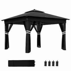 Outsunny 3x3(m) Pop Up Gazebo w/ Solar-Powered LED Lights Netting Black