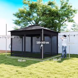 Outsunny 3x3(m) Pop Up Gazebo w/ Solar-Powered LED Lights Netting Black - Additional view 4