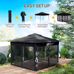 Outsunny 3x3(m) Pop Up Gazebo w/ Solar-Powered LED Lights Netting Black - Additional view 5