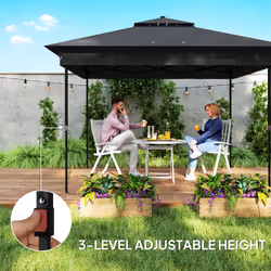 Outsunny 3x3(m) Pop Up Gazebo w/ Solar-Powered LED Lights Netting Black - Additional view 6