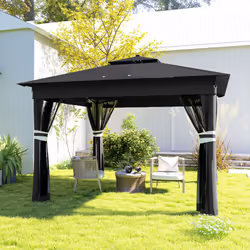 Outsunny 3x3(m) Pop Up Gazebo w/ Solar-Powered LED Lights Netting Black - Additional view 7