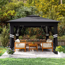 Outsunny 3x3(m) Pop Up Gazebo w/ Solar-Powered LED Lights Netting Black - Additional view 8