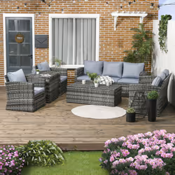 Outsunny 6 PCS Patio Rattan Sofa Set Conversation Furniture Grey