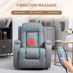 HOMCOM Manual Recliner Chair with 8 Vibration & Heat, Light Grey