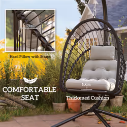 Outsunny PE Hanging Swing Chair w/ Thick Cushion, Patio Hanging Chair, Black
