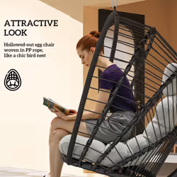 Outsunny PE Hanging Swing Chair w/ Thick Cushion, Patio Hanging Chair, Black