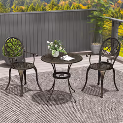 Outsunny 3PCs Bistro Set, Aluminium Garden Table and Chairs Bronze Tone