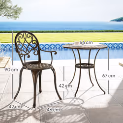 Outsunny 3PCs Bistro Set,  Aluminium Garden Table and Chairs Bronze Tone