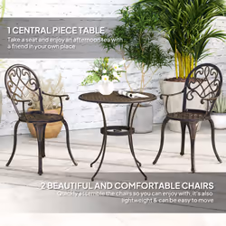 Outsunny 3PCs Bistro Set,  Aluminium Garden Table and Chairs Bronze Tone