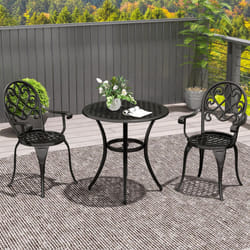 Outsunny 3PCs Bistro Set,  Aluminium Garden Table and Chairs Black