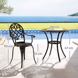 Outsunny 3PCs Bistro Set,  Aluminium Garden Table and Chairs Black