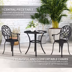 Outsunny 3PCs Bistro Set,  Aluminium Garden Table and Chairs Black