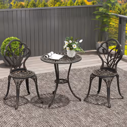 Outsunny 3 Piece Bistro Set, Aluminium Garden Furniture with Umbrella Hole