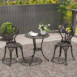 Outsunny 3 Piece Bistro Set, Aluminium Garden Furniture with Umbrella Hole