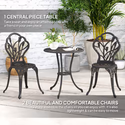 Outsunny 3 Piece Bistro Set, Aluminium Garden Furniture with Umbrella Hole