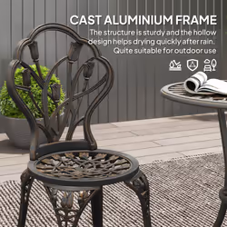 Outsunny 3 Piece Bistro Set, Aluminium Garden Furniture with Umbrella Hole