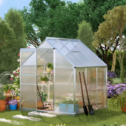 Outsunny Polycarbonate Walk-in Garden Greenhouse w/ Sliding Door Silver Tone