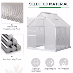 Outsunny Polycarbonate Walk-in Garden Greenhouse w/ Sliding Door Silver Tone