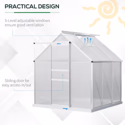 Outsunny Polycarbonate Walk-in Garden Greenhouse w/ Sliding Door Silver Tone - Additional view 4
