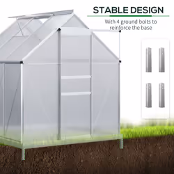 Outsunny Polycarbonate Walk-in Garden Greenhouse w/ Sliding Door Silver Tone - Additional view 5