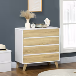 HOMCOM Chest of Drawers, 4 Drawer Storage Cabinet Organiser for Bedroom, Oak