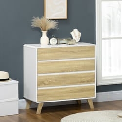 HOMCOM Chest of Drawers, 4 Drawer Storage Cabinet Organiser for Bedroom, Oak