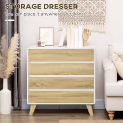 HOMCOM Chest of Drawers, 4 Drawer Storage Cabinet Organiser for Bedroom, Oak