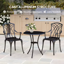 Outsunny 3 PCs Garden Bistro Set Outdoor Garden Furniture Set w/ Umbrella Hole
