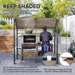 Outsunny 2.2 x 1.5 m BBQ Gazebo Tent Sun Shade with Canopy, Khaki