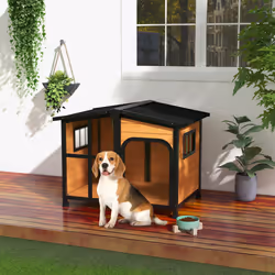 PawHut Wooden Dog Kennel, Dog House with Removable Floor, Yellow