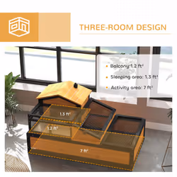 PawHut Wooden Tortoise House Indoor Outdoor w/ Balcony, Tray, Openable Roof
