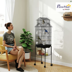 PawHut Metal Bird Cage w/ Perch, Food Container, Handle, for Finch, Canary