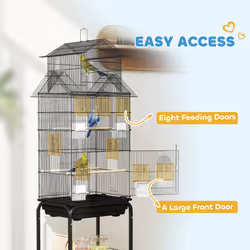 PawHut Metal Bird Cage w/ Perch, Food Container, Handle, for Finch, Canary