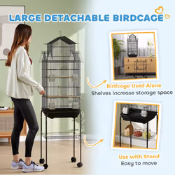 PawHut Metal Bird Cage w/ Perch, Food Container, Handle, for Finch, Canary - Additional view 4