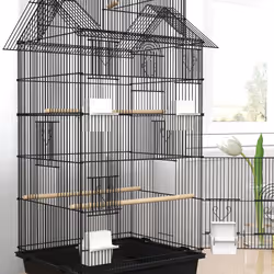 PawHut Metal Bird Cage w/ Perch, Food Container, Handle, for Finch, Canary - Additional view 5