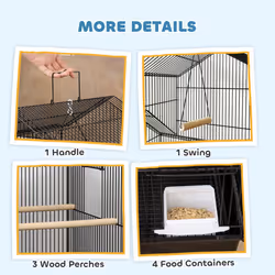 PawHut Metal Bird Cage w/ Perch, Food Container, Handle, for Finch, Canary - Additional view 7