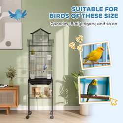 PawHut Metal Bird Cage w/ Perch, Food Container, Handle, for Finch, Canary - Additional view 8