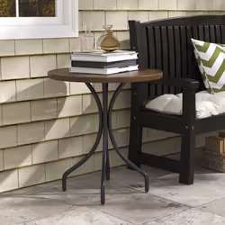 Outsunny Round Garden Table Outdoor Side Table with Steel Frame Brown